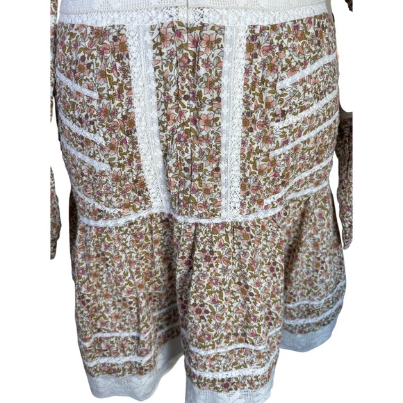 Veronica Beard Addilyn Size 10 Peasant Floral Crochet Lace Trim Mini Dress Stone - Picture 5 of 13